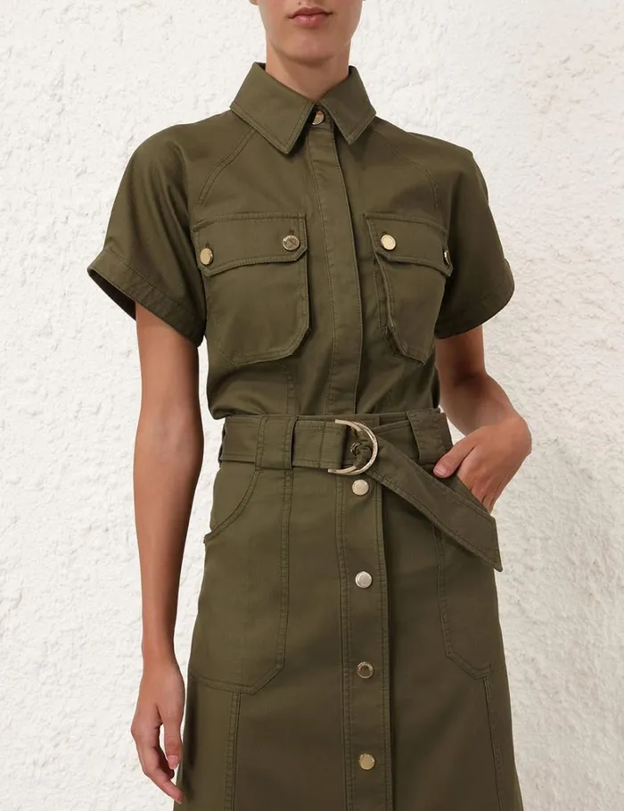 Women Tops Zimmermann Denim Pocket Shirt Olive
