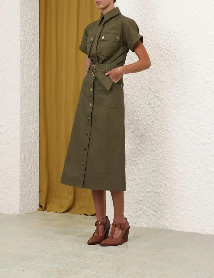 Women Tops Zimmermann Denim Pocket Shirt Olive