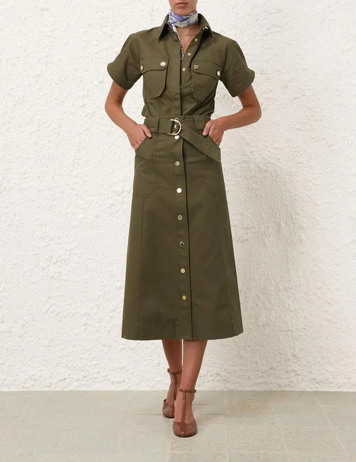 Women Tops Zimmermann Denim Pocket Shirt Olive