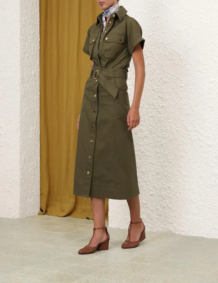 Women Tops Zimmermann Denim Pocket Shirt Olive