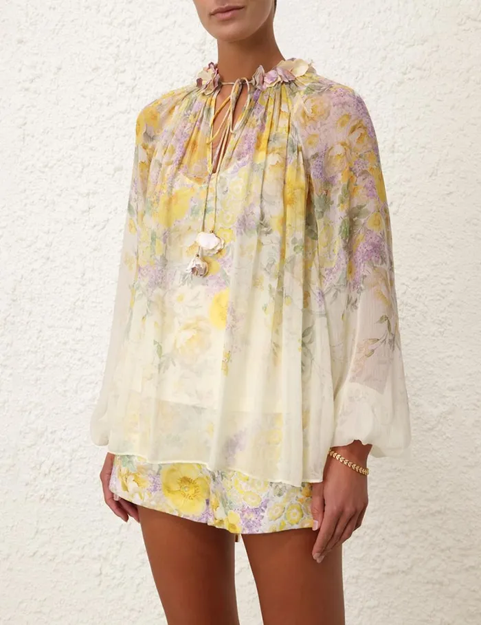 Women Tops Zimmermann Harmony Billow Blouse Citrus Garden Print