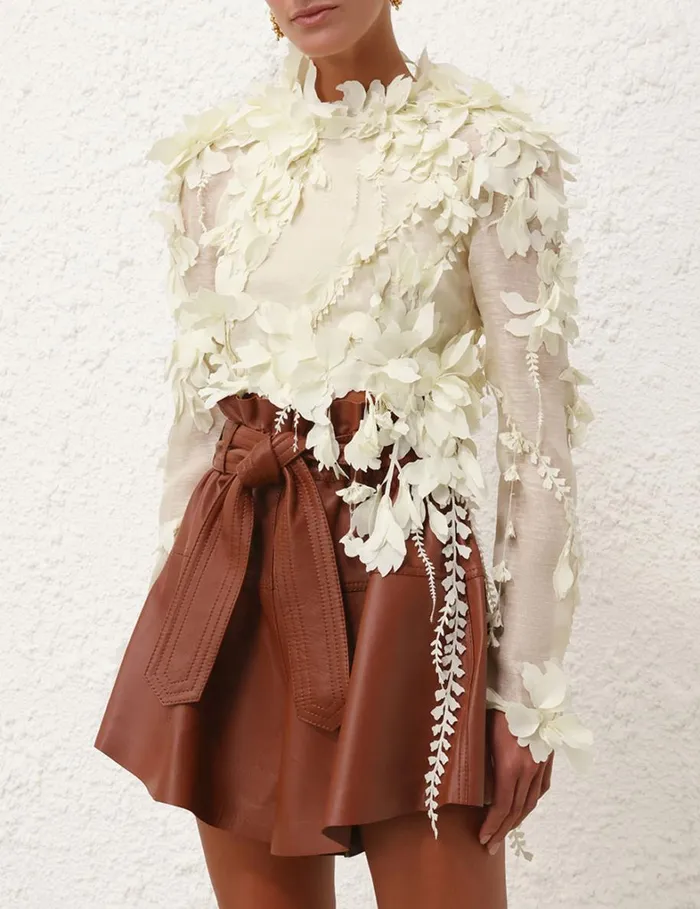 Women Tops Zimmermann Harmony Lasercut Crop Lemon