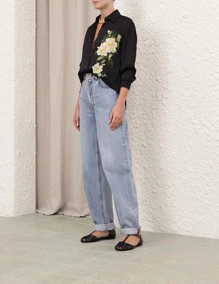 Women Tops Zimmermann Harmony Manstyle Shirt Black Magnolia