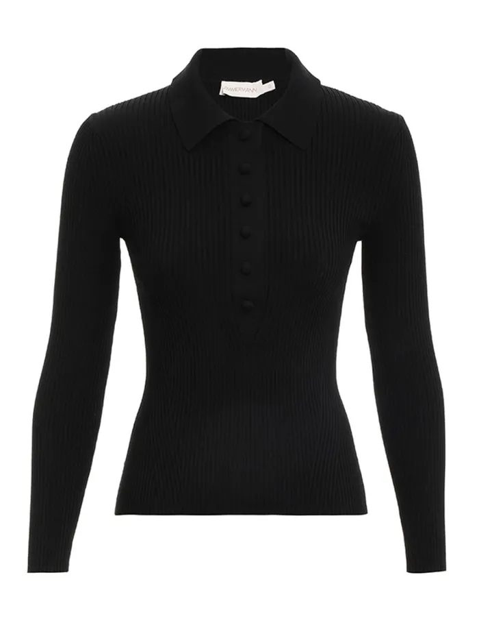 Women Tops Zimmermann Knit Polo Top Black
