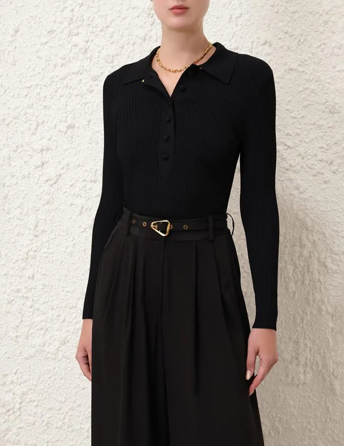 Women Tops Zimmermann Knit Polo Top Black