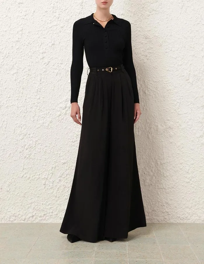 Women Tops Zimmermann Knit Polo Top Black