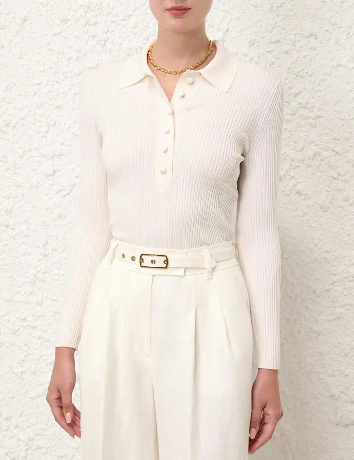 Women Tops Zimmermann Knit Polo Top Parchment