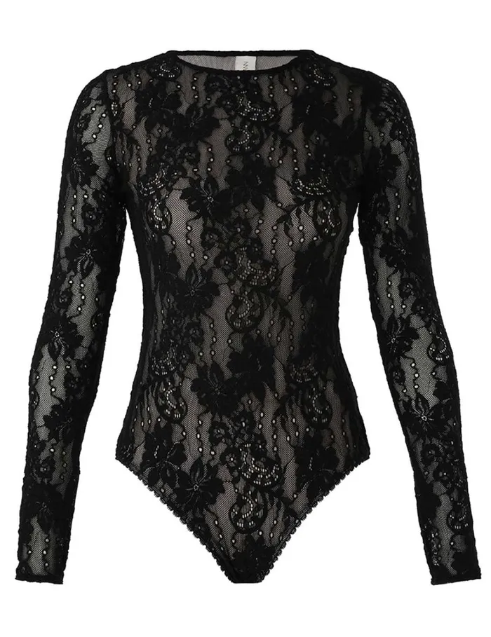 Women Tops Zimmermann Lace Bodysuit Black