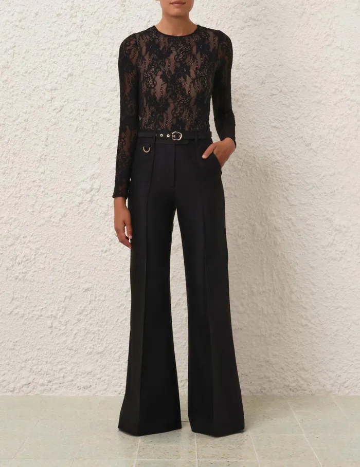 Women Tops Zimmermann Lace Bodysuit Black