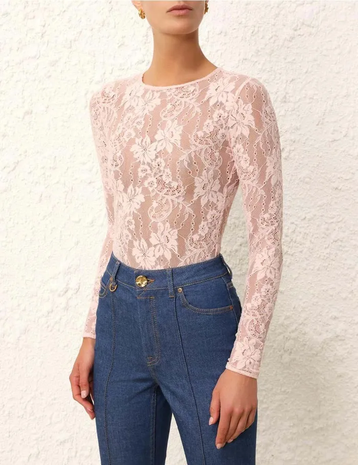 Women Tops Zimmermann Lace Bodysuit Blush