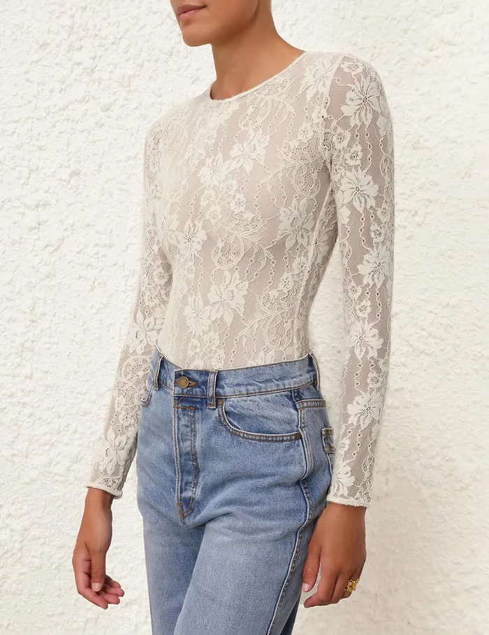 Women Tops Zimmermann Lace Bodysuit Cream