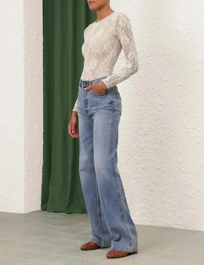 Women Tops Zimmermann Lace Bodysuit Cream
