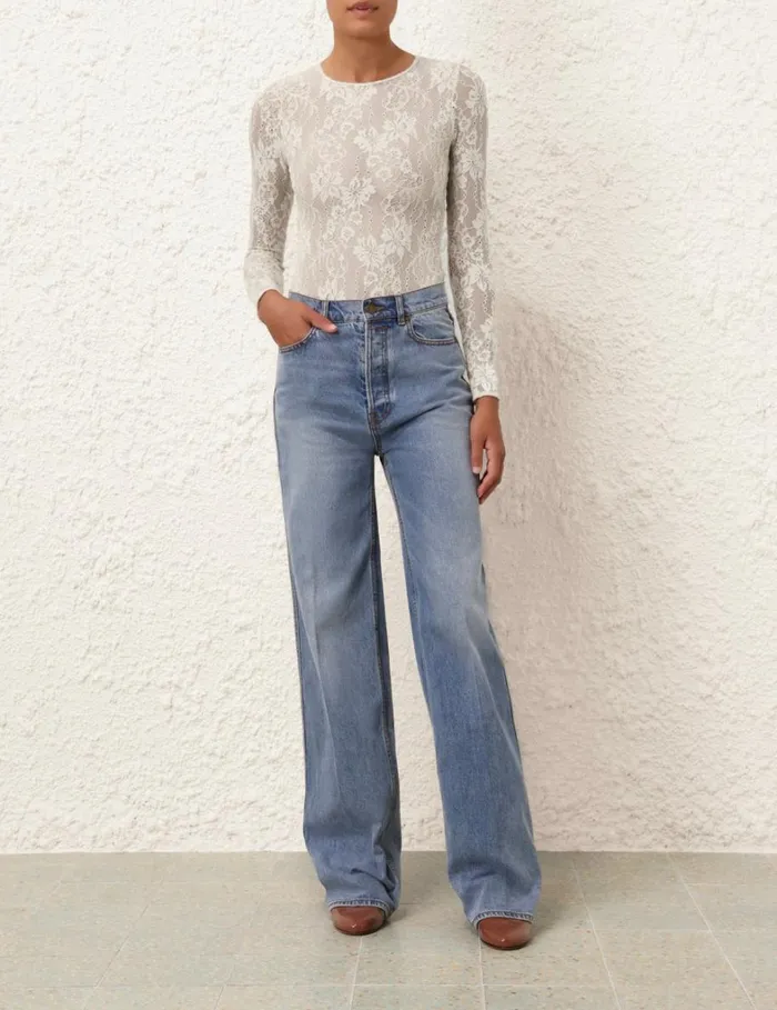 Women Tops Zimmermann Lace Bodysuit Cream