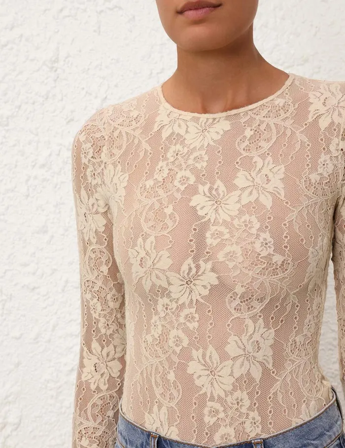 Women Tops Zimmermann Lace Bodysuit Parchment