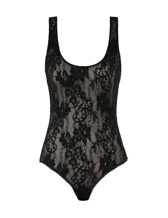 Women Tops Zimmermann Lace Scoop Bodysuit Black