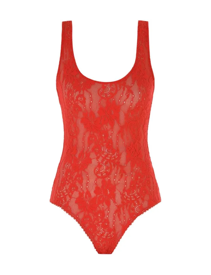 Women Tops Zimmermann Lace Scoop Bodysuit Tomato