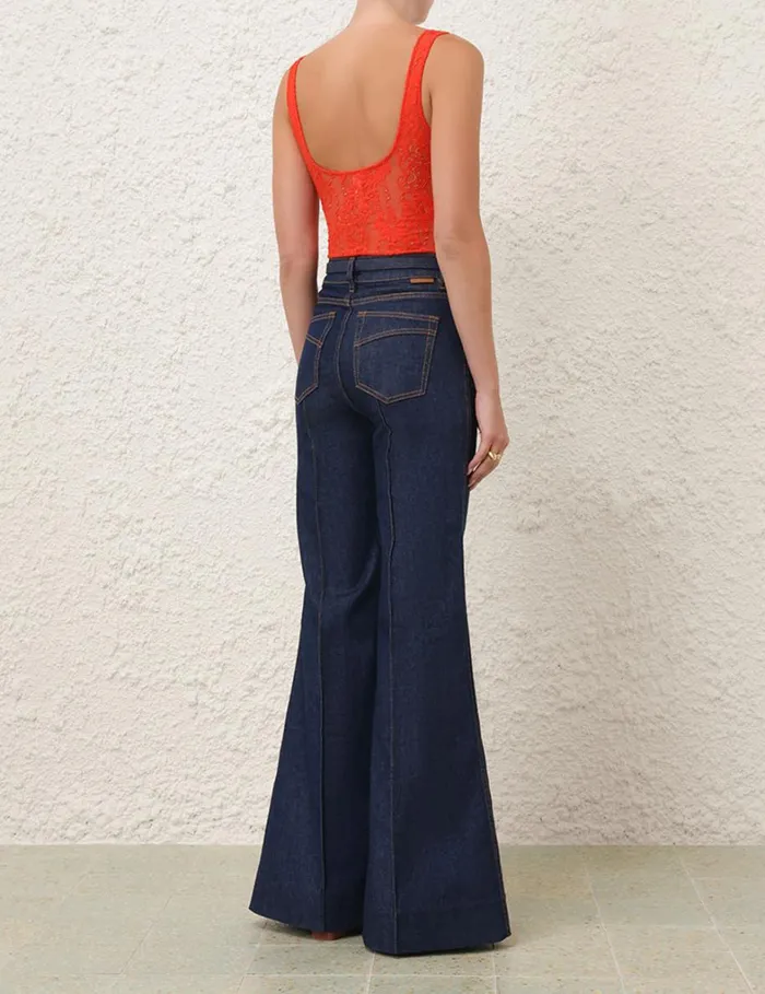 Women Tops Zimmermann Lace Scoop Bodysuit Tomato