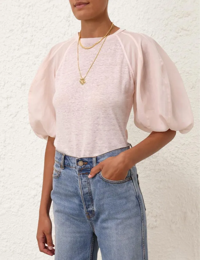 Women Tops Zimmermann Lantern Sleeve Tee Blush