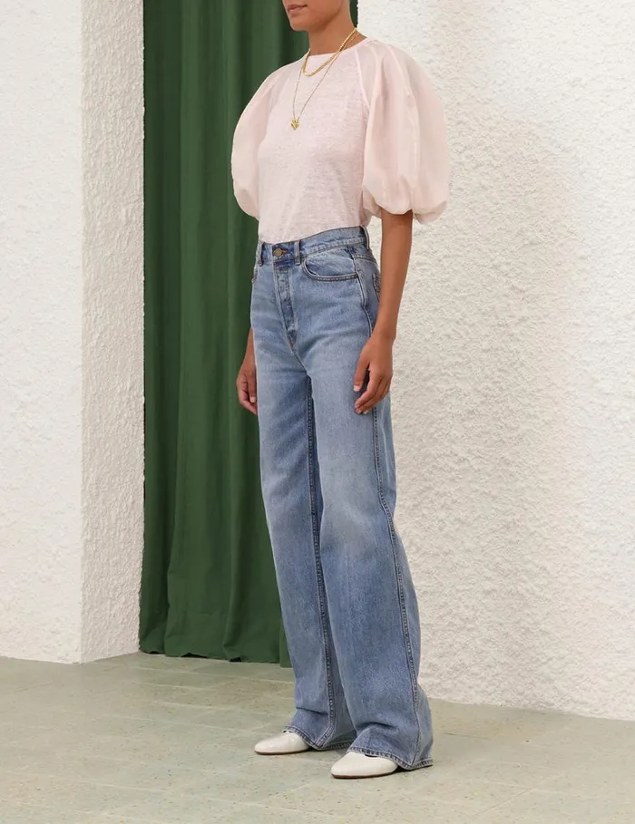 Women Tops Zimmermann Lantern Sleeve Tee Blush