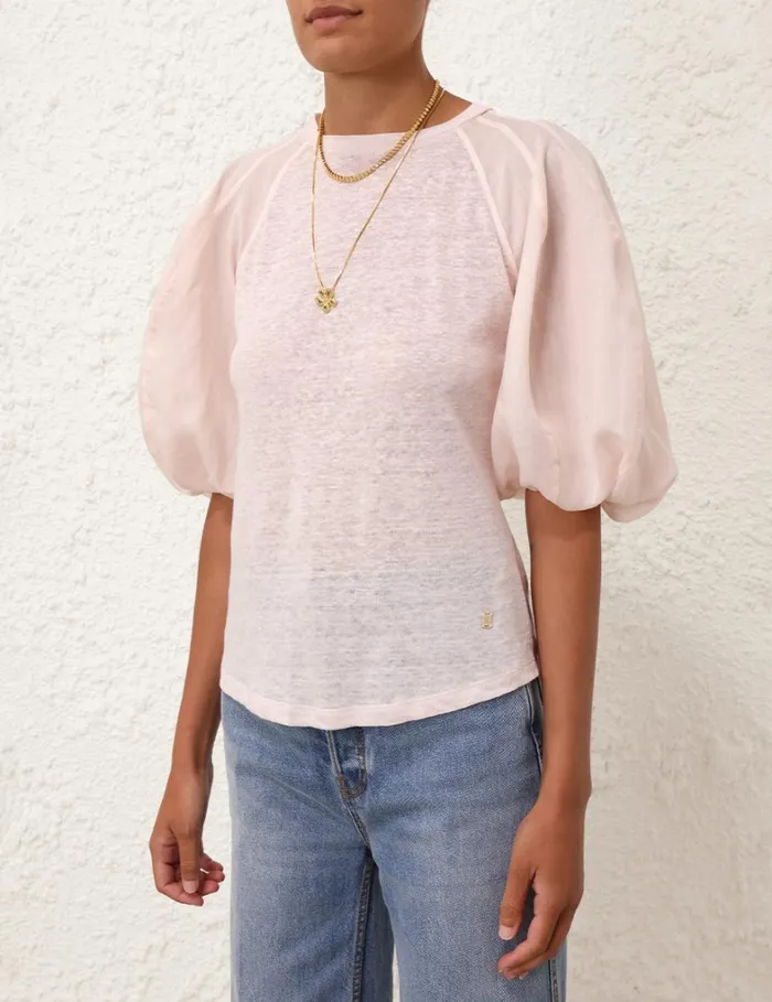 Women Tops Zimmermann Lantern Sleeve Tee Blush