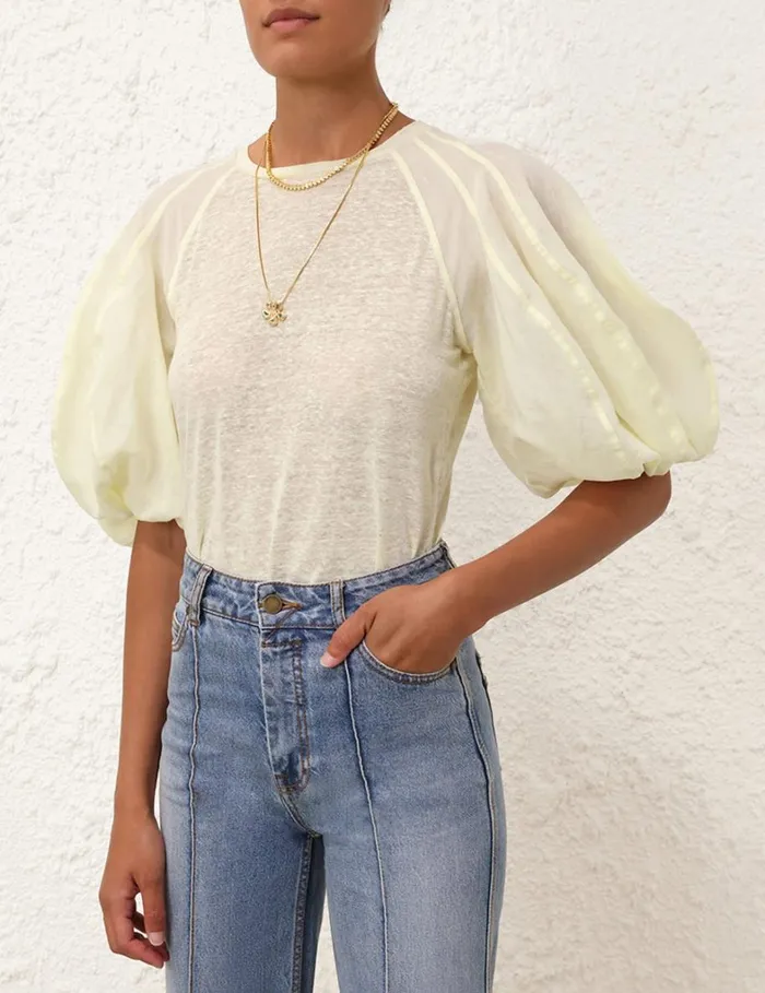 Women Tops Zimmermann Lantern Sleeve Tee Citrus