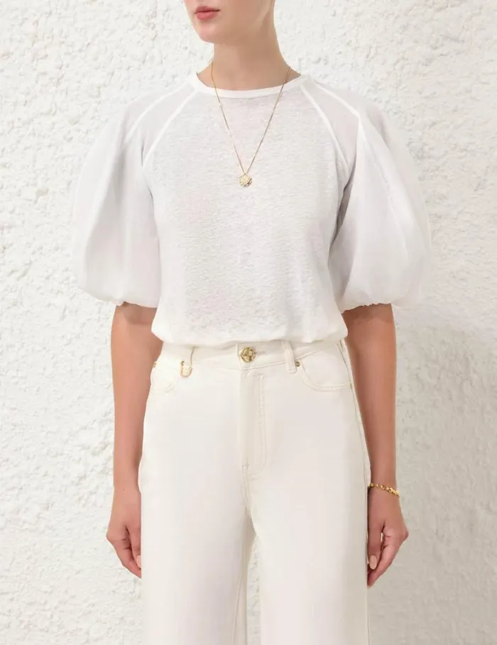 Women Tops Zimmermann Lantern Sleeve Tee Ivory