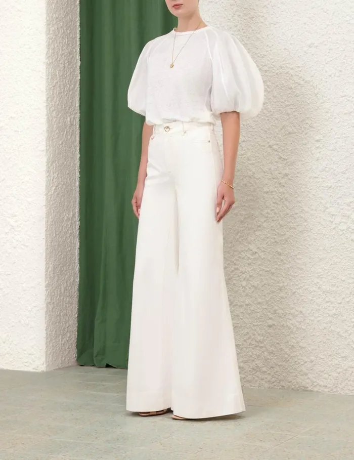 Women Tops Zimmermann Lantern Sleeve Tee Ivory