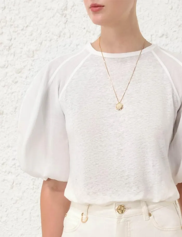 Women Tops Zimmermann Lantern Sleeve Tee Ivory