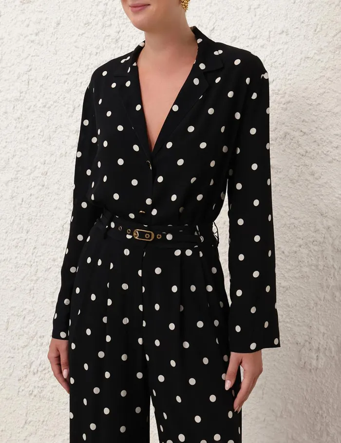 Women Tops Zimmermann Lapel Shirt Black W Cream Dot