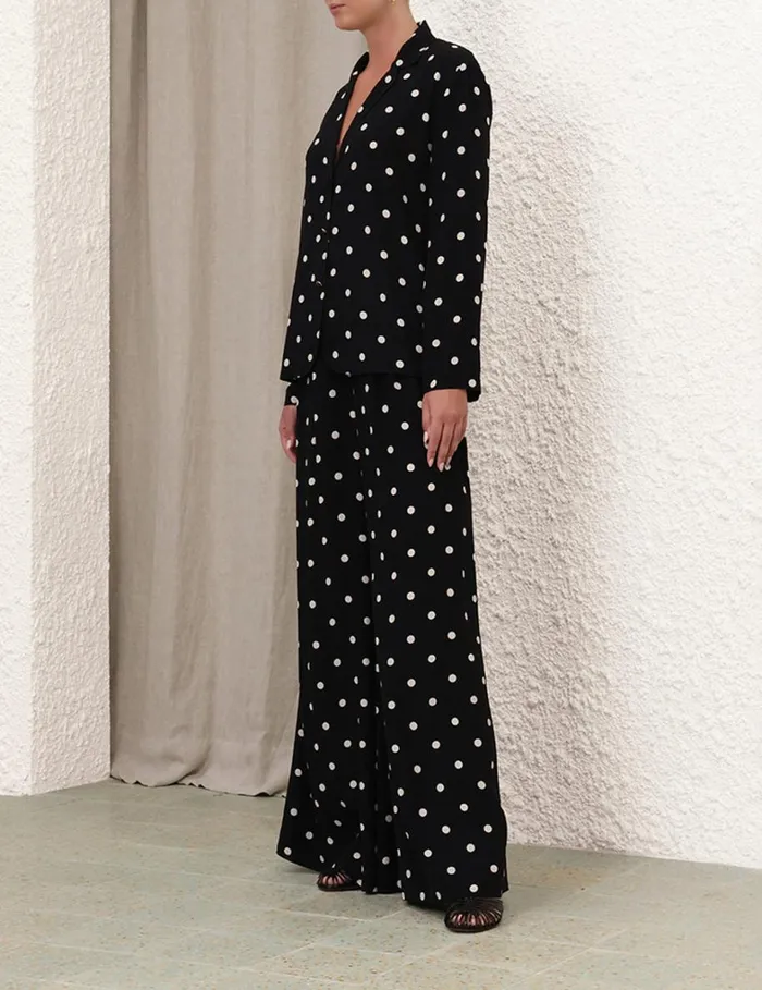 Women Tops Zimmermann Lapel Shirt Black W Cream Dot