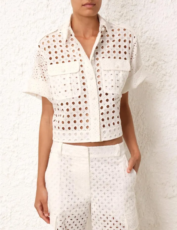 Women Tops Zimmermann Matchmaker Anglaise Shirt Ivory
