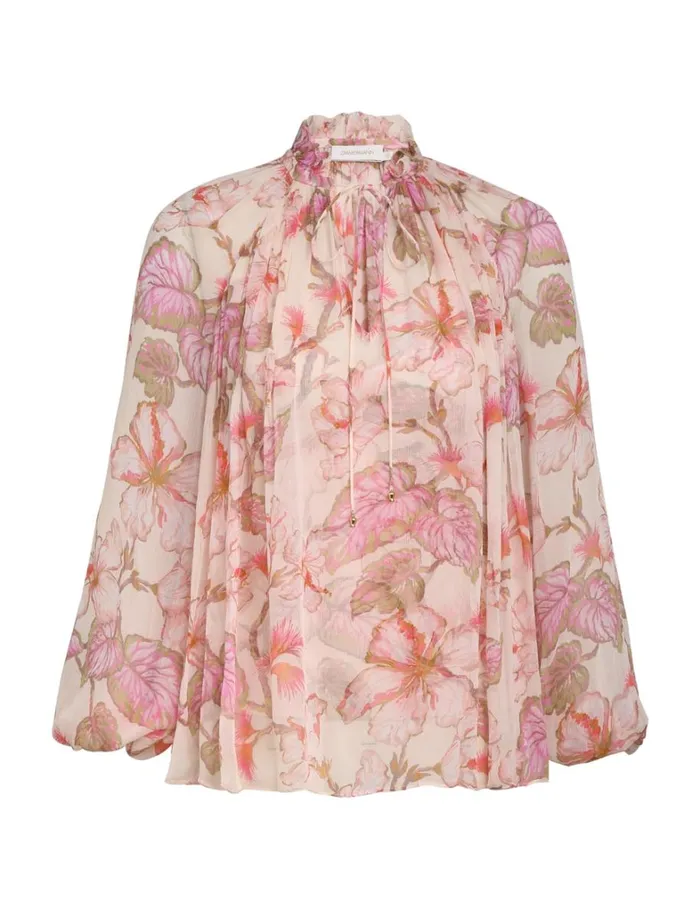 Women Tops Zimmermann Matchmaker Billow Blouse Coral Hibiscus
