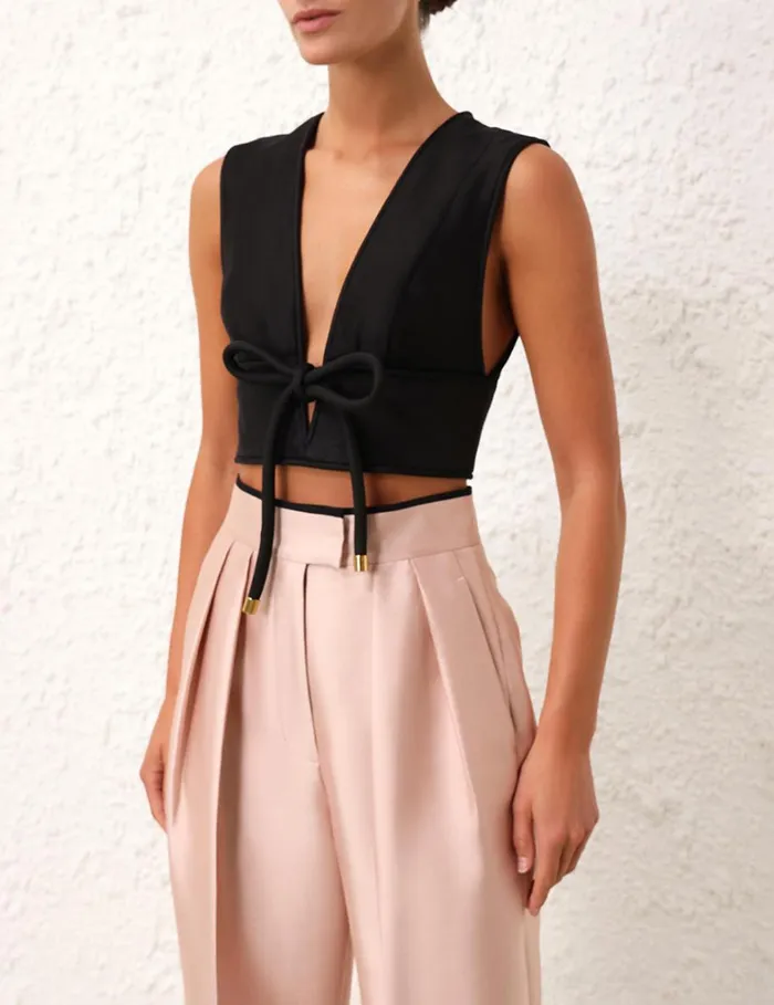 Women Tops Zimmermann Matchmaker Bow Bodice Black