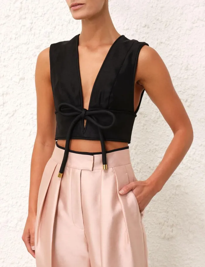 Women Tops Zimmermann Matchmaker Bow Bodice Black