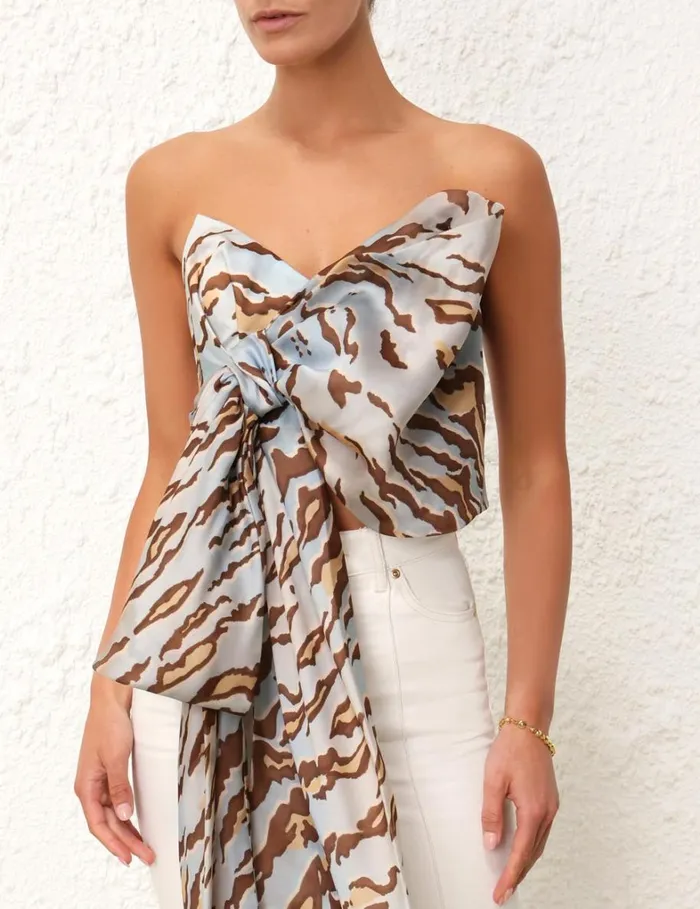 Women Tops Zimmermann Matchmaker Bow Bodice Blue Tiger