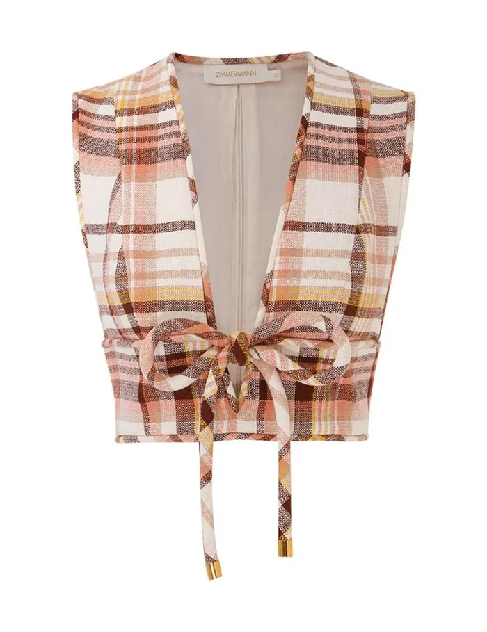 Women Tops Zimmermann Matchmaker Check Bow Bodice Cream Check