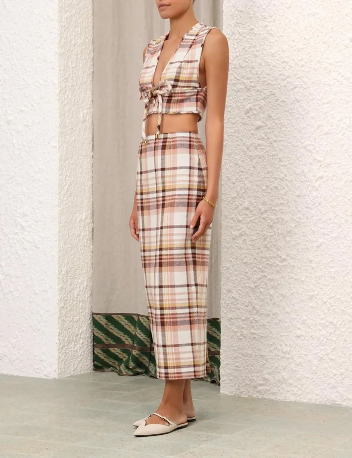 Women Tops Zimmermann Matchmaker Check Bow Bodice Cream Check