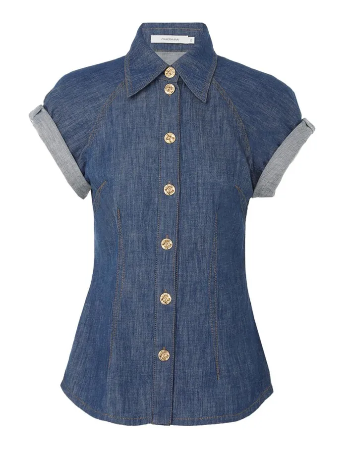 Women Tops Zimmermann Matchmaker Denim Blouse Railway Blue