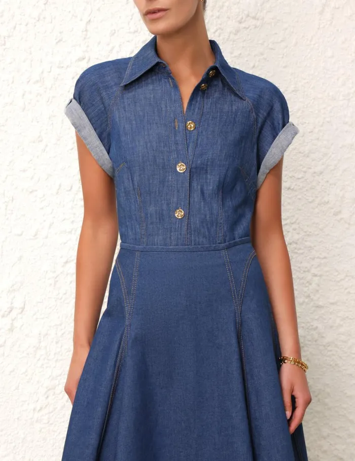 Women Tops Zimmermann Matchmaker Denim Blouse Railway Blue