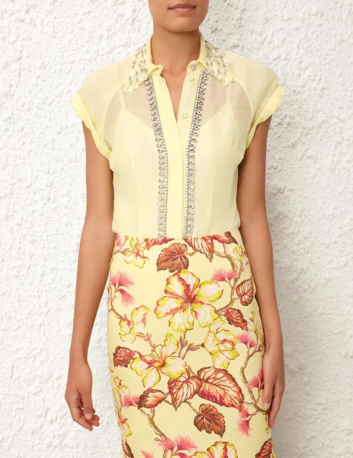 Women Tops Zimmermann Matchmaker Diamante Blouse Lemon