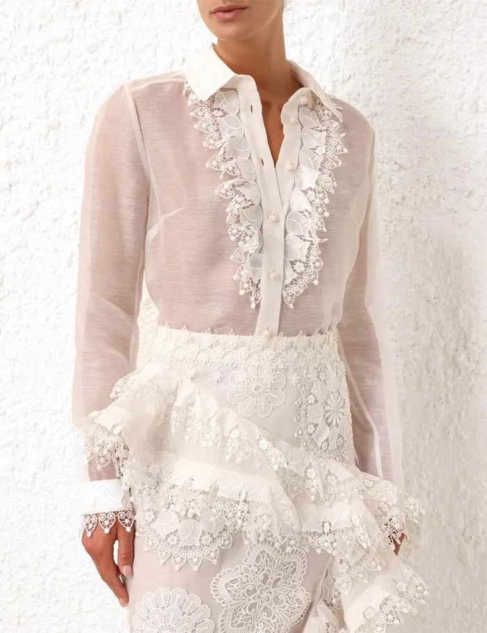 Women Tops Zimmermann Matchmaker Doily Shirt Ivory