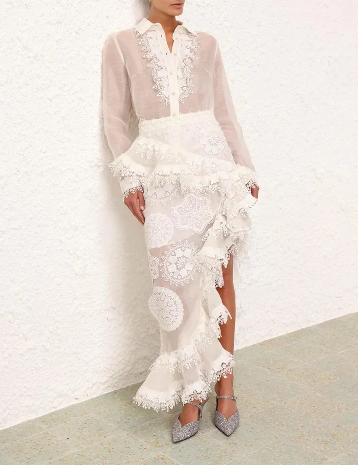 Women Tops Zimmermann Matchmaker Doily Shirt Ivory