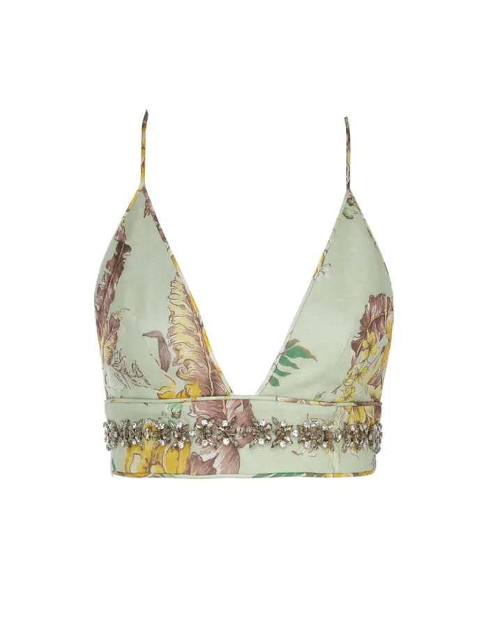 Women Tops Zimmermann Matchmaker Embellished Bra Mint Tropical Floral