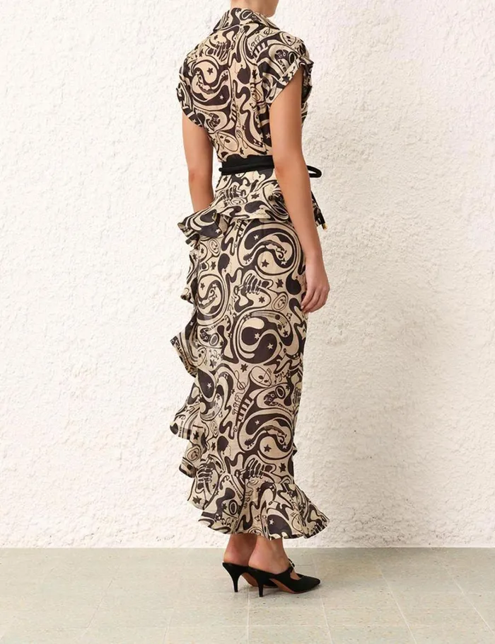 Women Tops Zimmermann Matchmaker Fitted Blouse Blacktea Abstract Musical