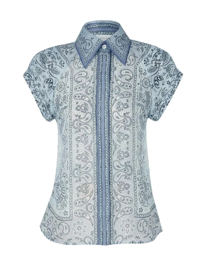 Women Tops Zimmermann Matchmaker Fitted Blouse Blue Bandana