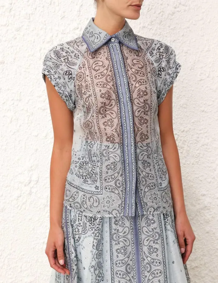 Women Tops Zimmermann Matchmaker Fitted Blouse Blue Bandana