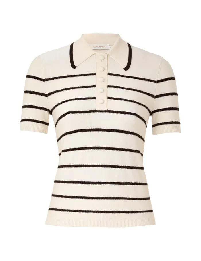 Women Tops Zimmermann Matchmaker Knit Stripe Polo Creamblack
