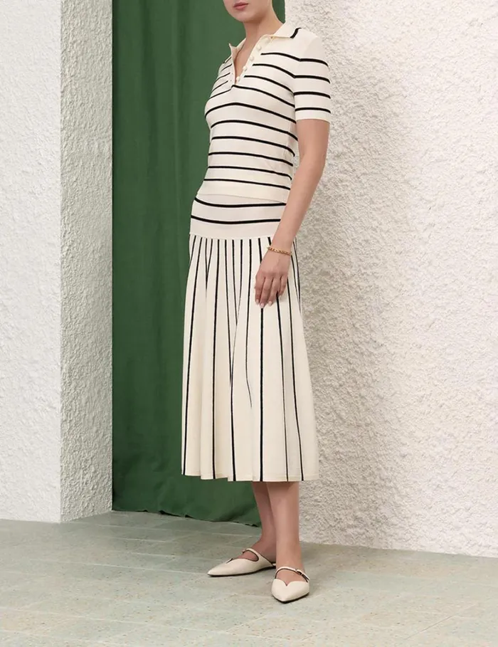 Women Tops Zimmermann Matchmaker Knit Stripe Polo Creamblack