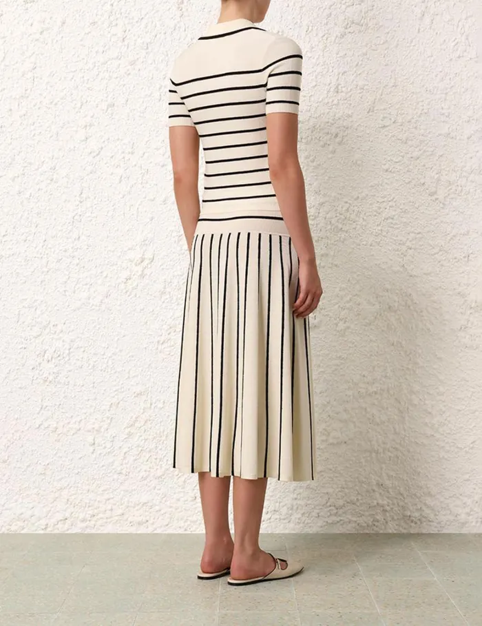 Women Tops Zimmermann Matchmaker Knit Stripe Polo Creamblack