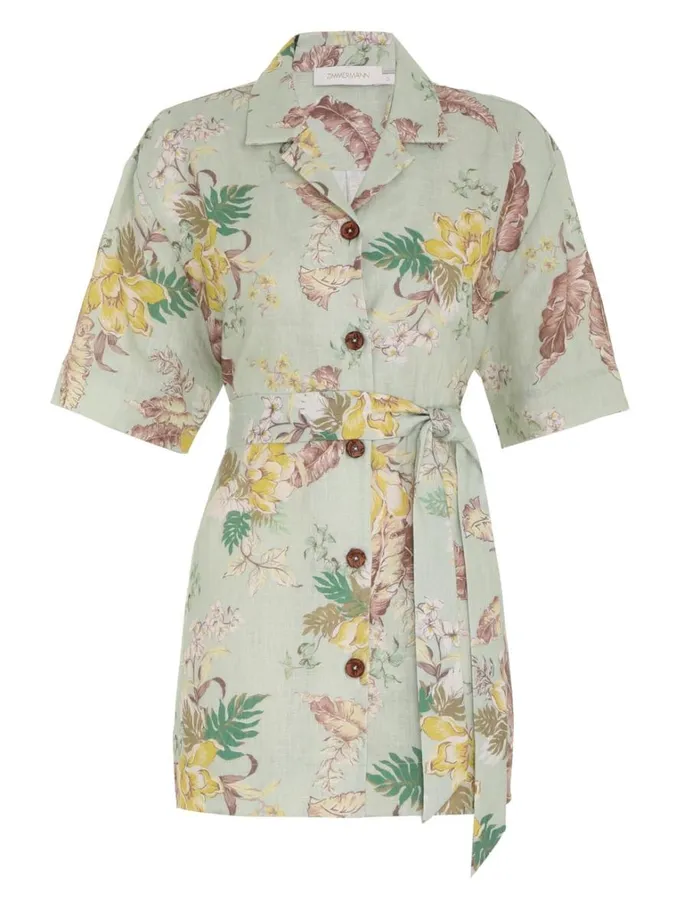 Women Tops Zimmermann Matchmaker Oversized Shirt Mint Tropical Floral